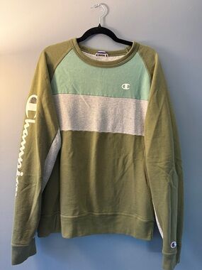 Champion Olive & Mint Colorblock Crewneck Sweatshirt